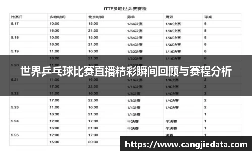 世界乒乓球比赛直播精彩瞬间回顾与赛程分析